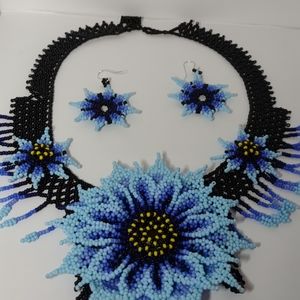 Mexican handcrafted set of necklace earrings brace